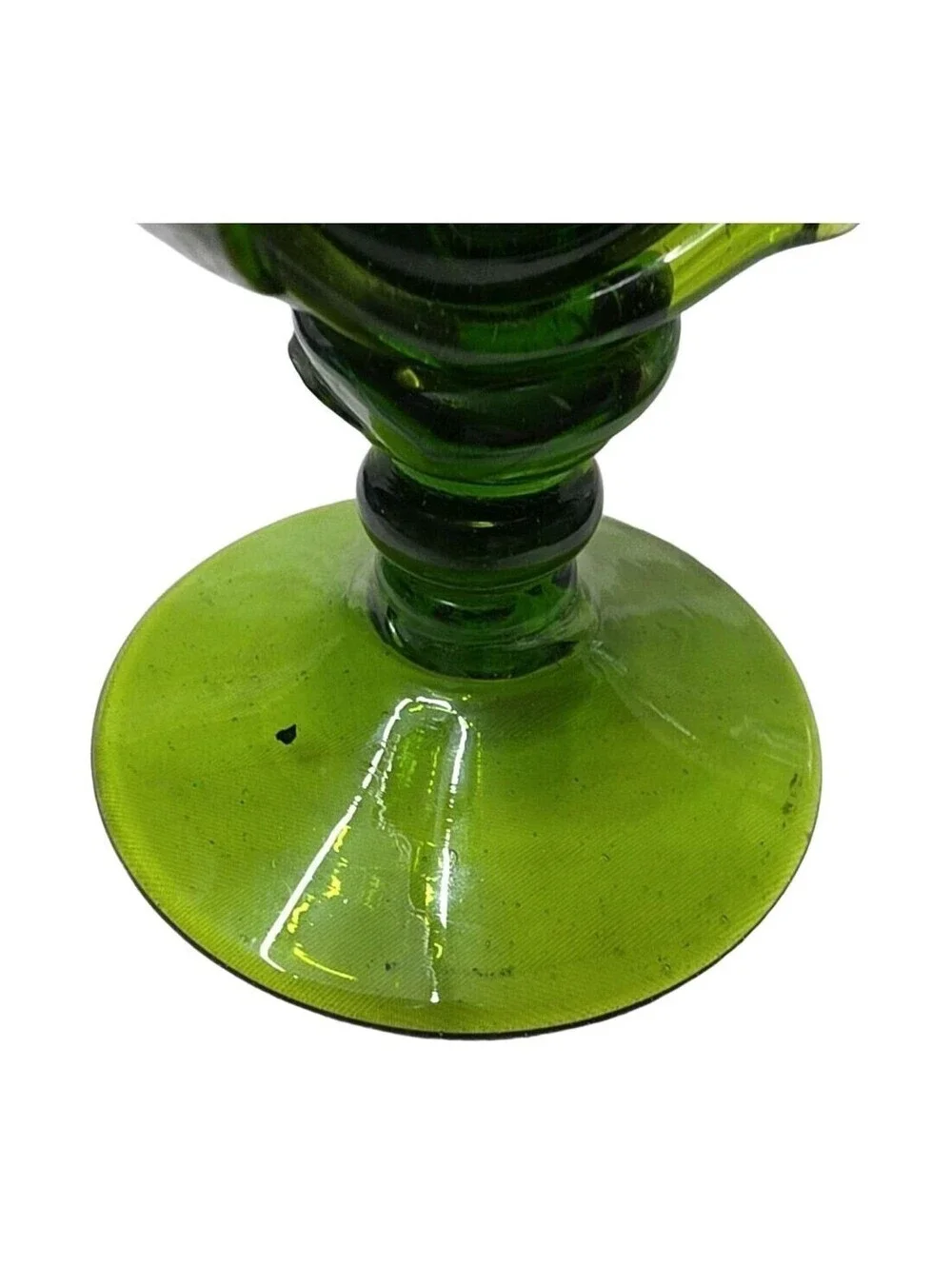 Vintage Empoli Glass Itay MCM Green Glass Fish Vase On Pedestal Hand Blown